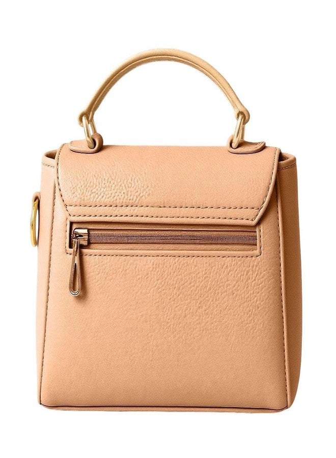 DAISY ROSE Women’s Stylish Faux Leather Crossbody Sling Bag with Adjustable Strap & Top Handle - Compact Shoulder Handbag with Front Zipper Pockets - Beige (Beige) - Image 3